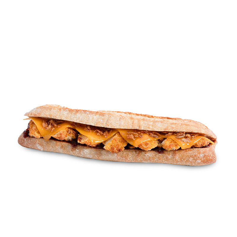 Sandwich BBQ Chicken, poulet crispy, oignons, cheddar, sauce BBQ